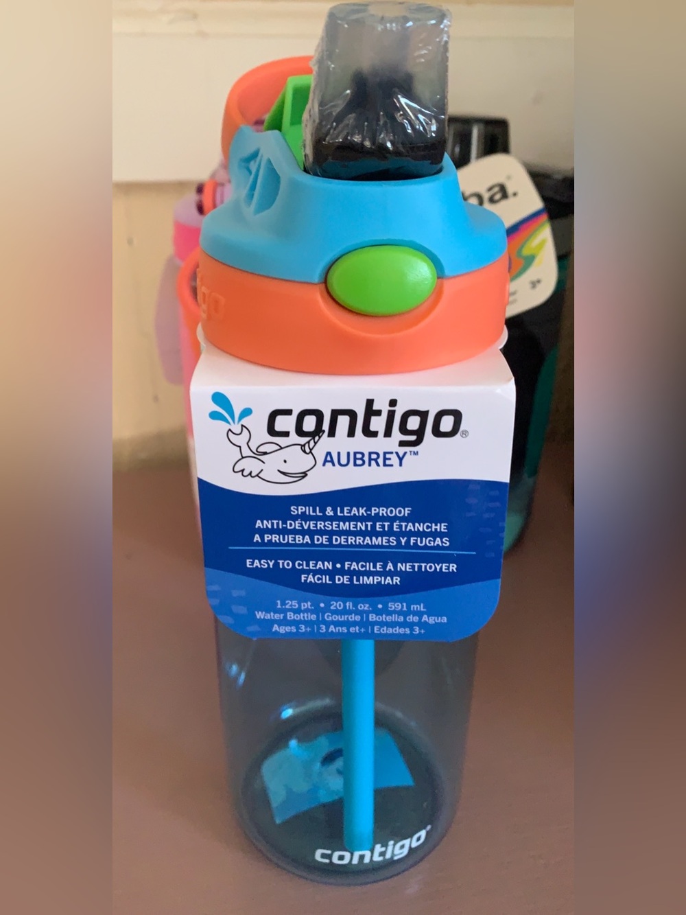 Contigo Aubrey Kids Bottle in Bright Blue, Orange & Lime Green